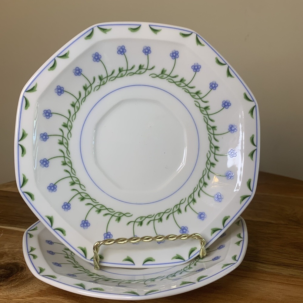 2 Mikasa Younger Than Springtime Bali Hai L9405 Saucer Blue Flower Vtg MCM Japan